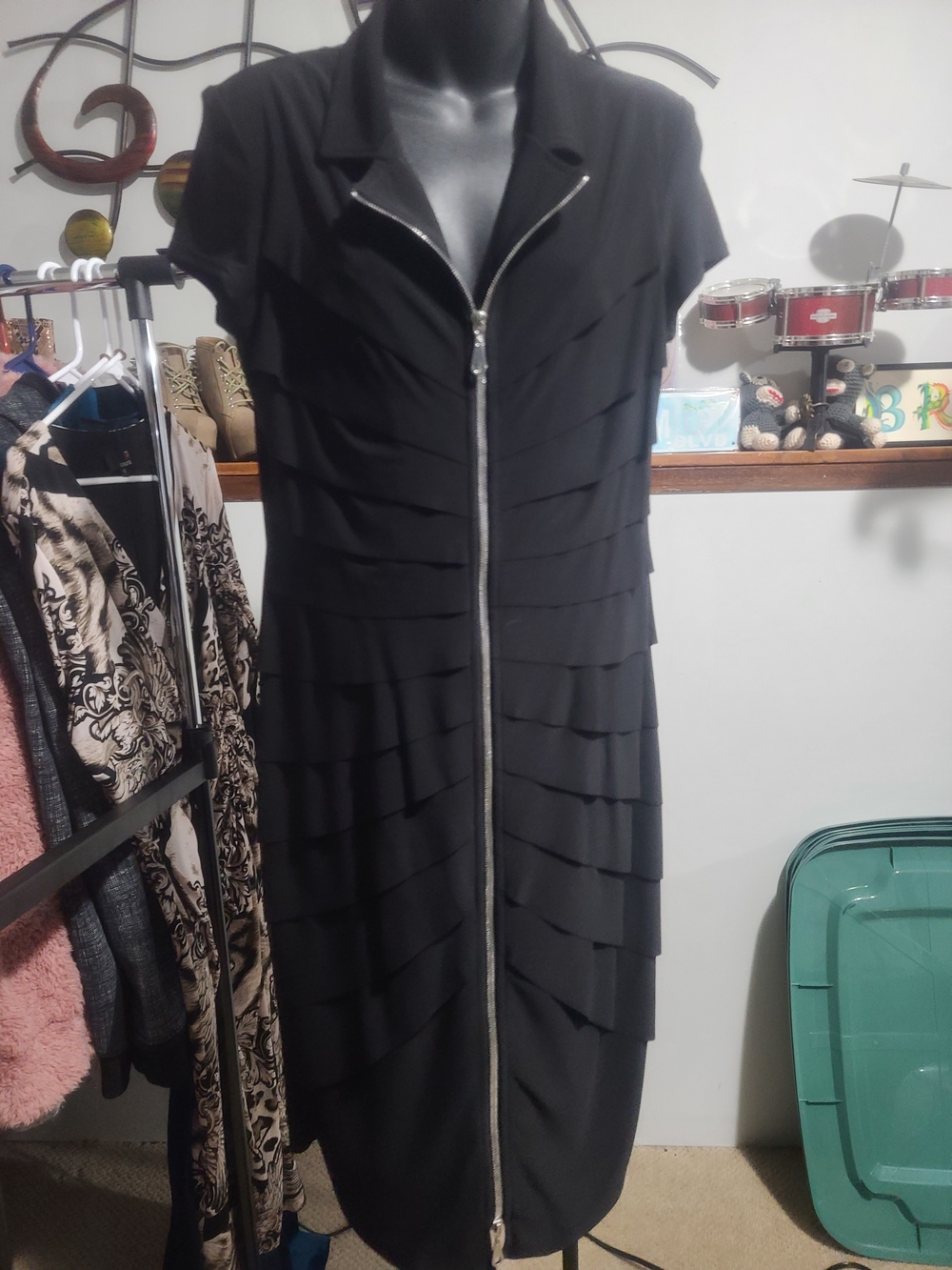 Joseph Ribkoff Black Zip-Front Tiered Midi Dress